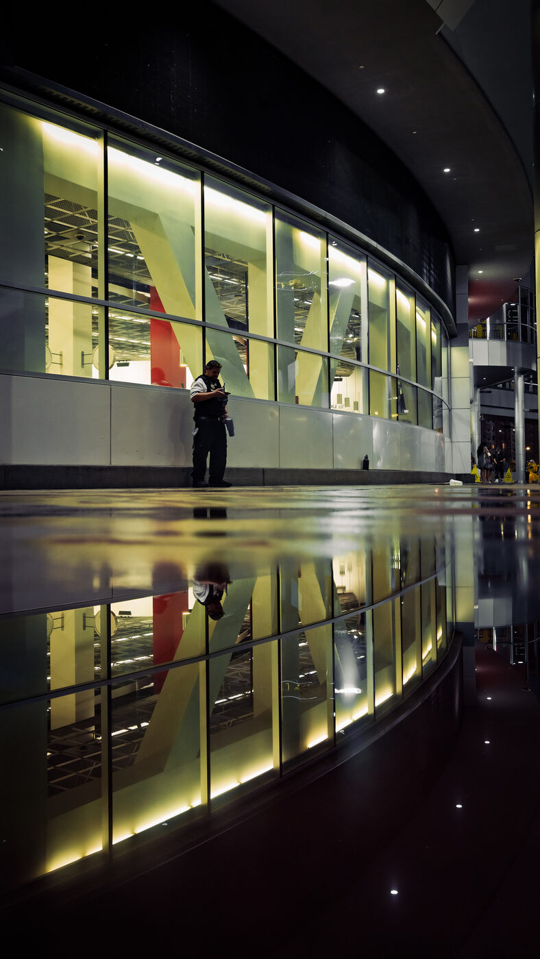 Curved glass architecture interior