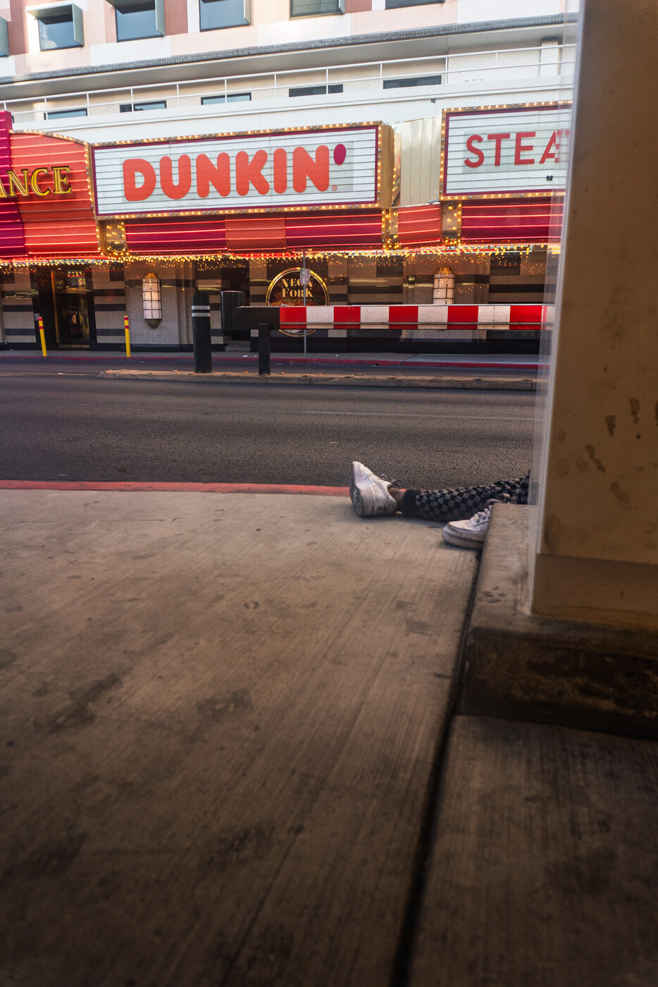 Strip sidewalk and Dunkin marquee
