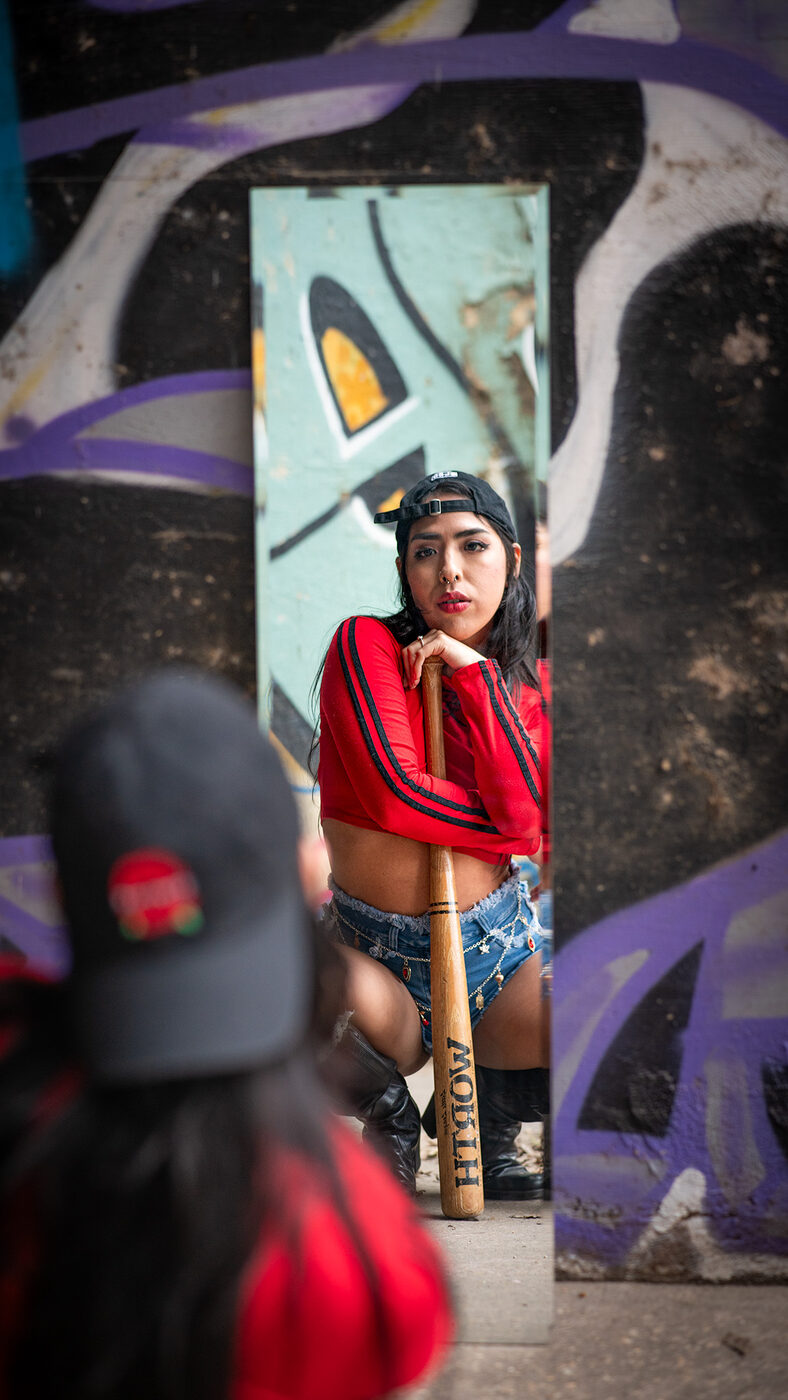 Portrait with mirror and graffiti