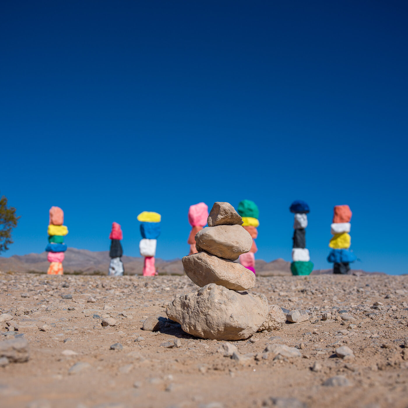 Seven Magic Mountains stone stacks in the desert