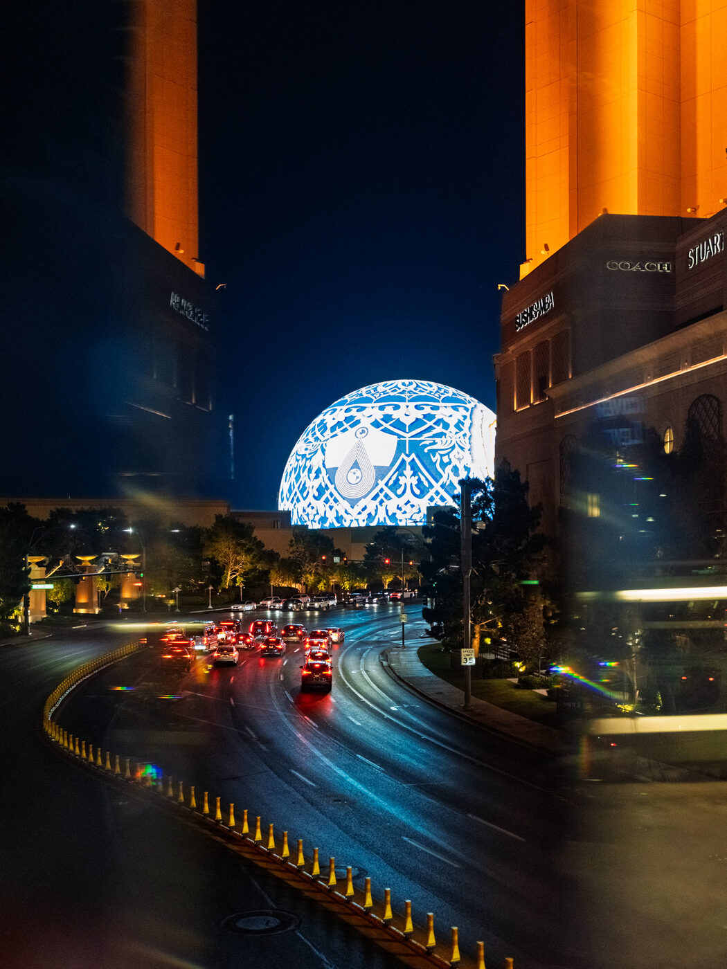 Sphere and Strip traffic at night